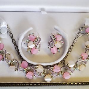Vintage Pink Thermoset Lucite Costume Jewelry set